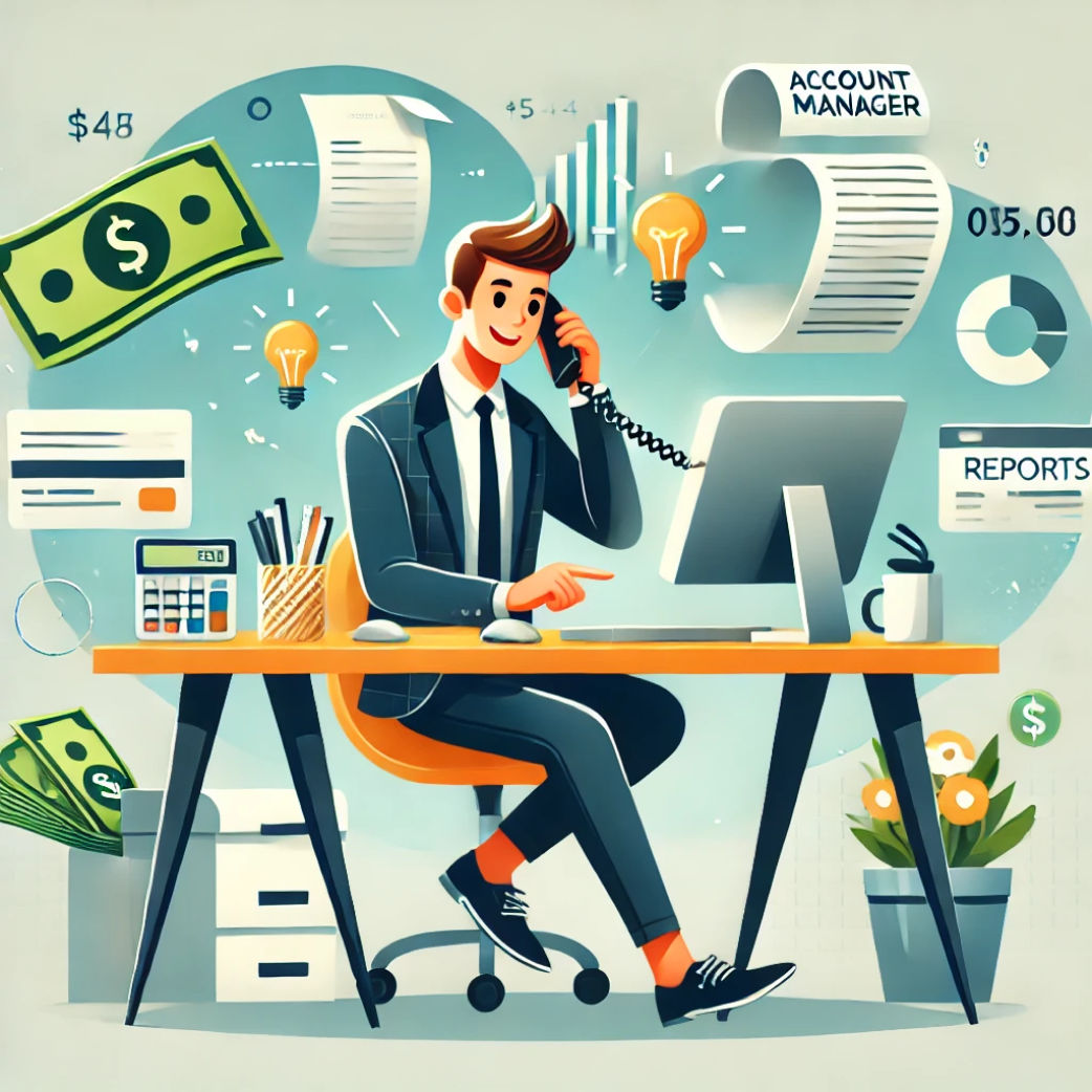 Drawing of a man working at a desk